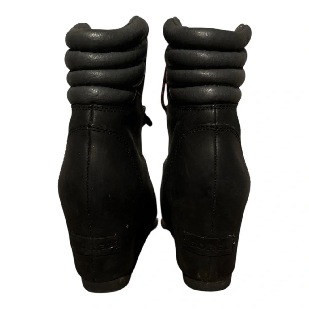 Sorel Black Lace Up Wedge Boots with Weatherproof Design - Picture 5 of 10